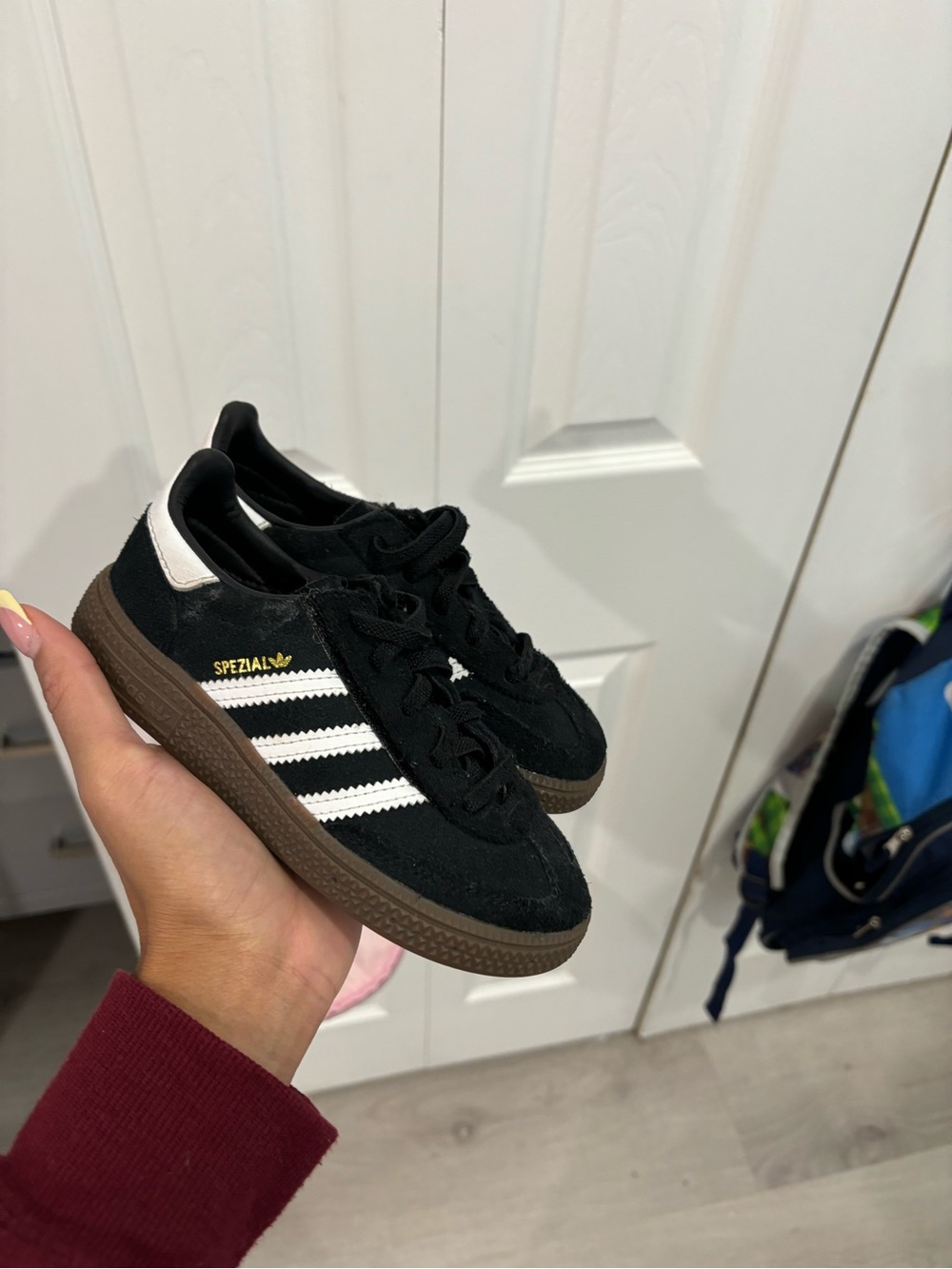 adidas Kids Black Suede Spezial Sneakers with White Stripes